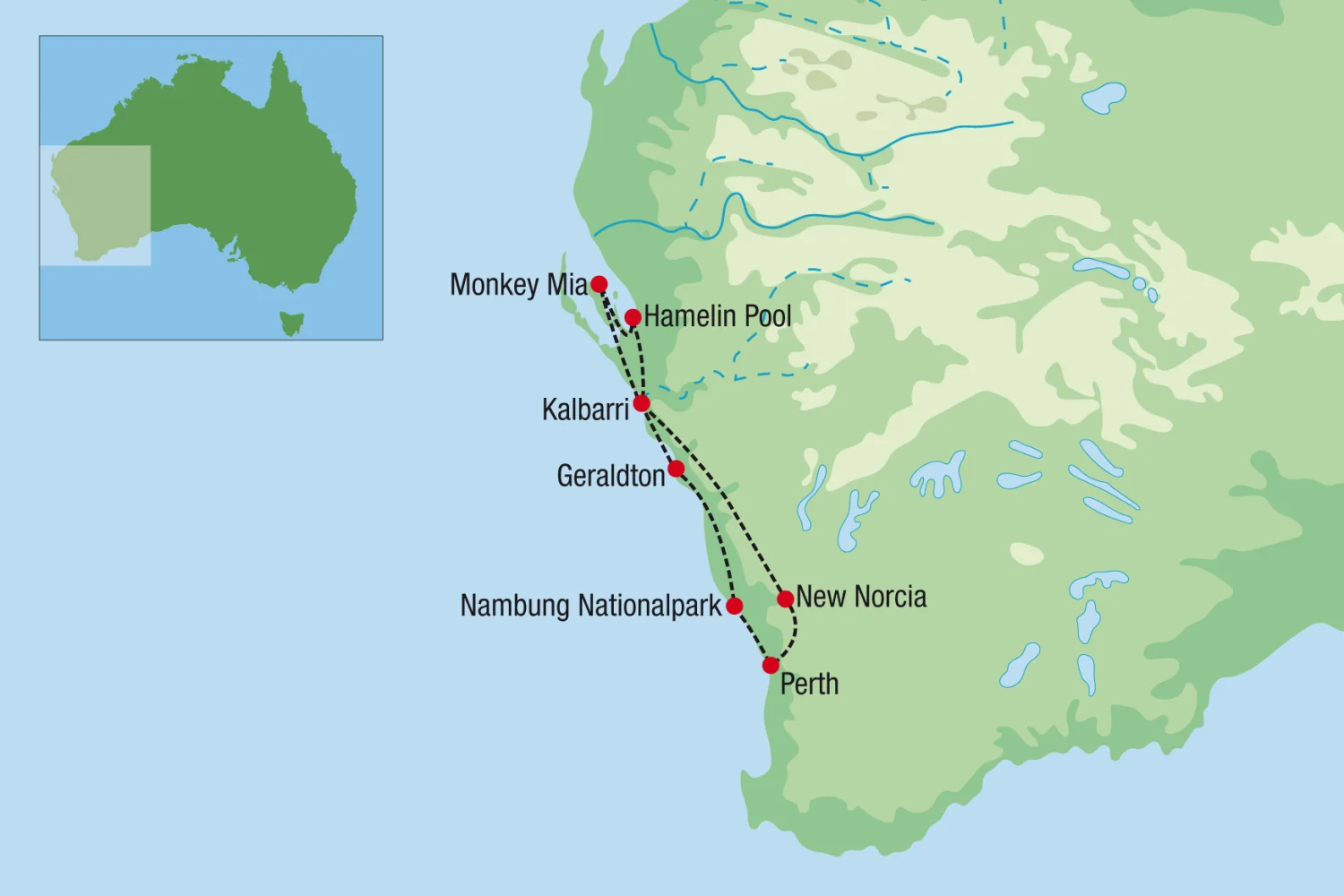 Map Outback Coast Tour WA